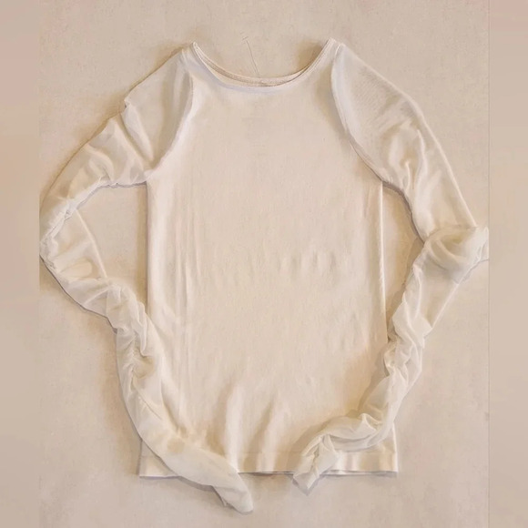 NWOT || FREE PEOPLE INTIMATELY || shirt with sheer sleeves, sz small, white - Picture 3 of 4